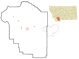 Madison County Montana Incorporated and Unincorporated areas Virginia City Highlighted.svg