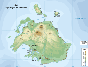 Carte d’Éfaté. Lelepa est proche de la côte ouest.