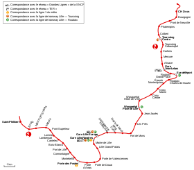 Map of Lille metro line 2.svg