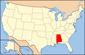 Carte avec l'Alabama en rouge.