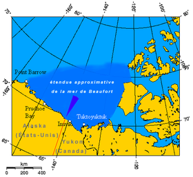 Surface approximative de la Mer de Beaufort et eaux disputées