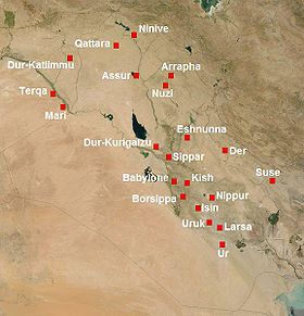 Localisation de Nuzi et des cités du IIe millénaire av. J.‑C. en Mésopotamie