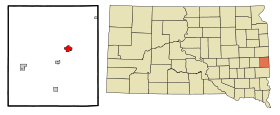 Moody County South Dakota Incorporated and Unincorporated areas Flandreau Highlighted.svg