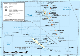 Carte de la Nouvelle-Calédonie et du Vanuatu.