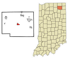 Noble County Indiana Incorporated and Unincorporated areas Albion Highlighted.svg