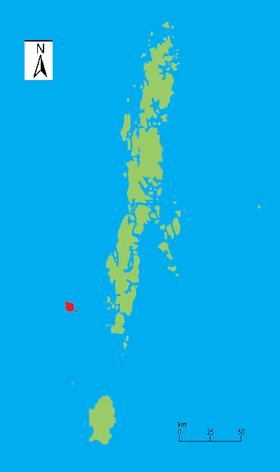 îles Andaman, avec l'île de North Sentinel en rouge