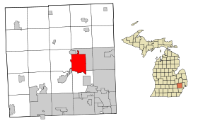Oakland County Michigan Incorporated and Unincorporated areas Pontiac highlighted.svg