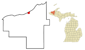 Ontonagon County Michigan Incorporated and Unincorporated areas Ontonagon Highlighted.svg