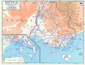 L'opération Dragoon sur une carte de l'armée américaine, entre le 15 et le 28 août 1944