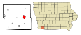 Page County Iowa Incorporated and Unincorporated areas Clarinda Highlighted.svg