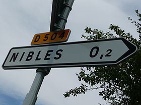 Panneau indiquant Nibles, sur la route départementale RD504