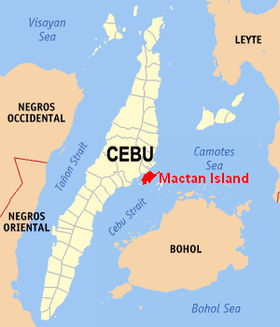 Positionnement de l'île de Mactan par rapport à la province de Cebu.