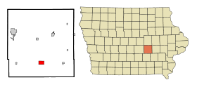 Poweshiek County Iowa Incorporated and Unincorporated areas Montezuma Highlighted.svg