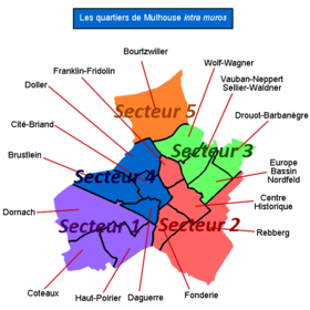 Carte des différents quartiers de Mulhouse intra muros