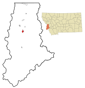 Ravalli County Montana Incorporated and Unincorporated areas Hamilton Highlighted.svg
