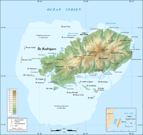 Carte de Rodrigues montrant la position de l'île aux Cocos.