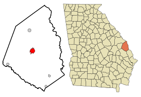 Screven County Georgia Incorporated and Unincorporated areas Sylvania Highlighted.svg
