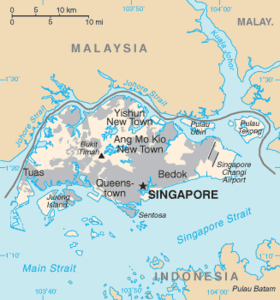 Carte de Singapour avec Pulau Ujong.