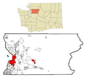 Snohomish County Washington Incorporated and Unincorporated areas Everett Highlighted.svg