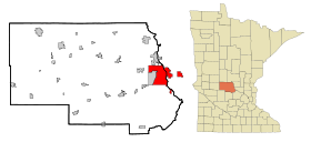 Stearns County Minnesota Incorporated and Unincorporated areas St. Cloud Highlighted.svg