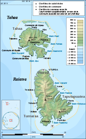 Carte topographique des îles de Tahaa et Raiatea