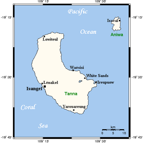 Carte de Tanna. Aniwa est au nord-est.