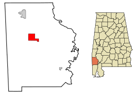 Washington County Alabama Incorporated and Unincorporated areas Chatom Highlighted.svg