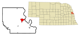 Washington County Nebraska Incorporated and Unincorporated areas Blair Highlighted.svg