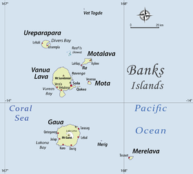 Carte des îles Banks. Merelava est au sud-est.