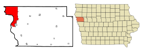 Woodbury County Iowa Incorporated and Unincorporated areas Sioux City Highlighted.svg