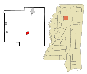 Yalobusha County Mississippi Incorporated and Unincorporated areas Coffeeville Highlighted.svg