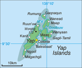 Carte des îles Yap montrant l'île de Yap.