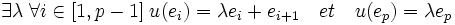 \exists \lambda \;\forall i \in [1,p-1]\; u(e_i)=\lambda e_i + e_{i+1}\quad et \quad u(e_p)=\lambda e_p