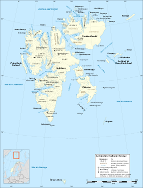 Carte de l'archipel du Svalbard avec localisation de l'Isfjorden