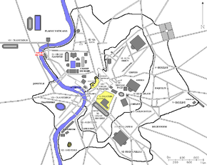 Localisation de l'Autel de Dis Pater dans la Rome antique (en rouge)