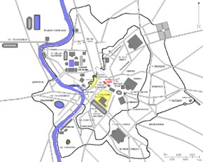 Localisation de la Basilique Aemilia dans la Rome antique (en rouge)
