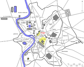 Localisation de la Basilique Porcia dans la Rome antique (en rouge)