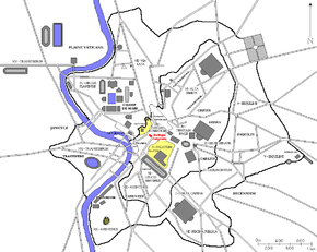 Localisation de la Basilique Sempronia dans la Rome antique (en rouge)