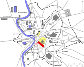Localisation du Circus Maximus dans la Rome antique (en rouge)