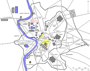 Localisation de la Colonne d'Antonin le Pieux dans la Rome antique (en rouge)