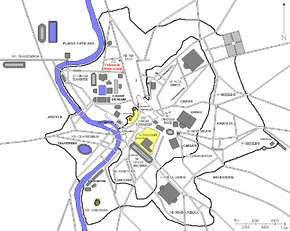 Localisation de la Colonne de Marc-Aurèle dans la Rome antique (en rouge)