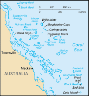 Localisation des îles de la Mer de Corail dans la région