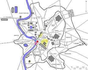 Localisation du forum Boarium dans la Rome antique (en rouge)