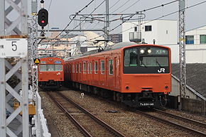 Deux trains se croisant sur la kanjō-sen