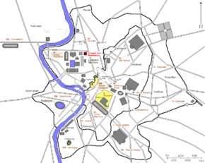 Localisation (en rouge) du temple d'Hadrien sur le Champ de Mars