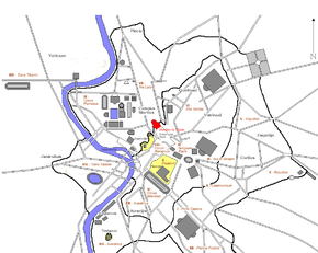 Localisation du forum de Trajan dans la Rome antique (en rouge)