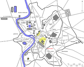 Localisation de la Porte Capène dans la Rome Antique (en rouge)