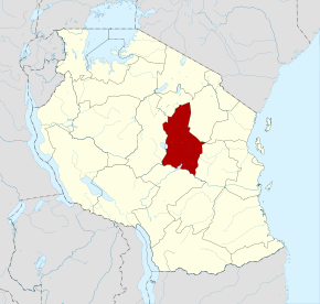 Localisation de la région de Dodoma (en rouge) à l'intérieur de la Tanzanie