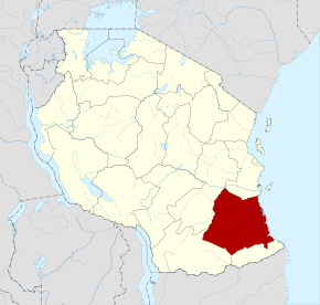 Localisation de la région de Lindi (en rouge) à l'intérieur de la Tanzanie