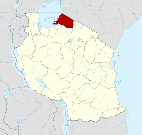 Localisation de la région de Mara (en rouge) à l'intérieur de la Tanzanie